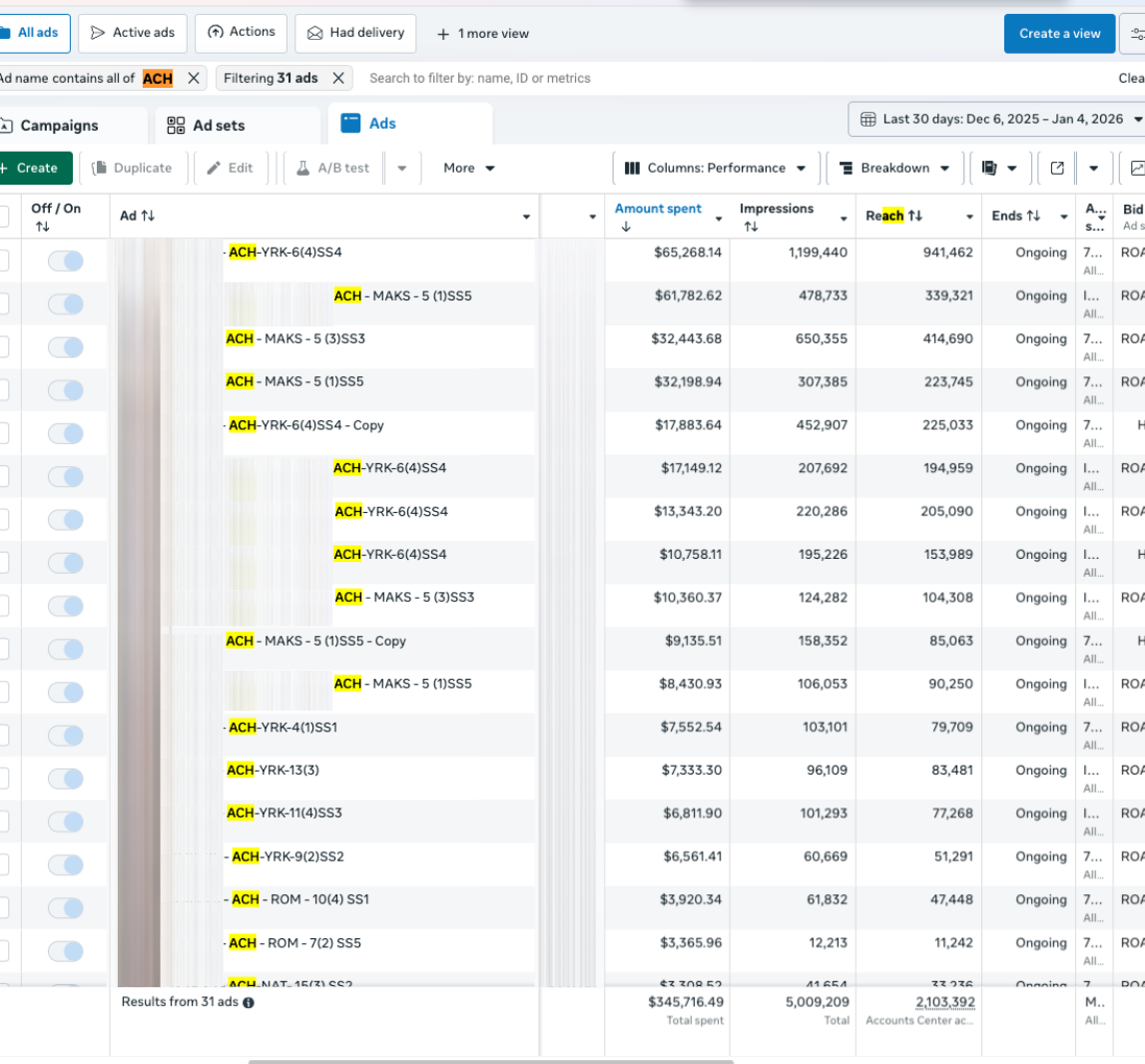 Ads Manager: first-batch winners leading the account